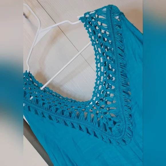 Swimsuit Coverup Batwing Sleeves Crochet Lace Edging Resort Vacay Beach Vacation - Picture 6 of 10
